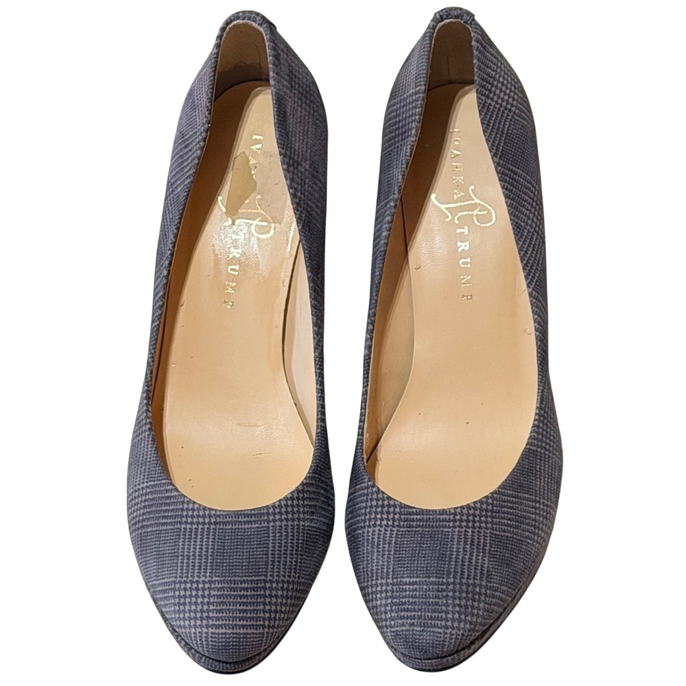Ivanka Trump Pumps Womens 9M Grey Plaid Fabric Round Toe Platform Heels Office